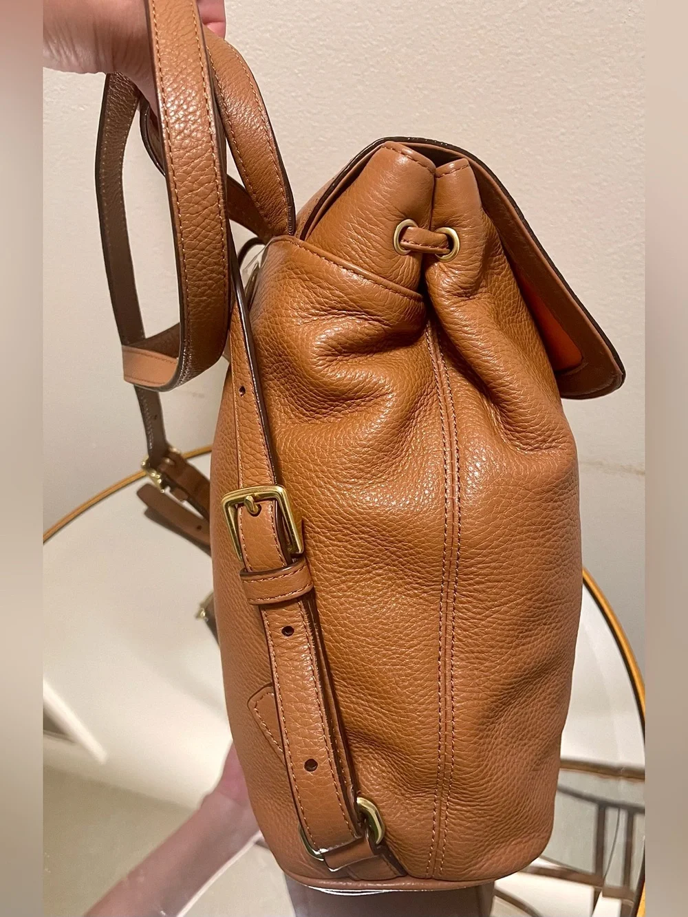 Coach Park Cognac British Tan Pebbled Leather Drawstring Backpack Bag F24385 NWT